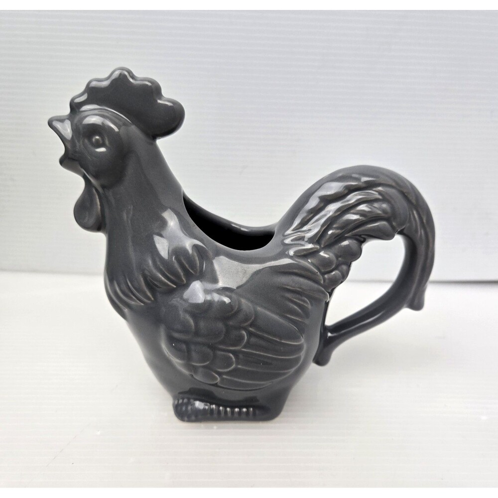 Ceramic Rooster Creamer Pitcher Gray Farmhouse Cottagecore Threshold 6"